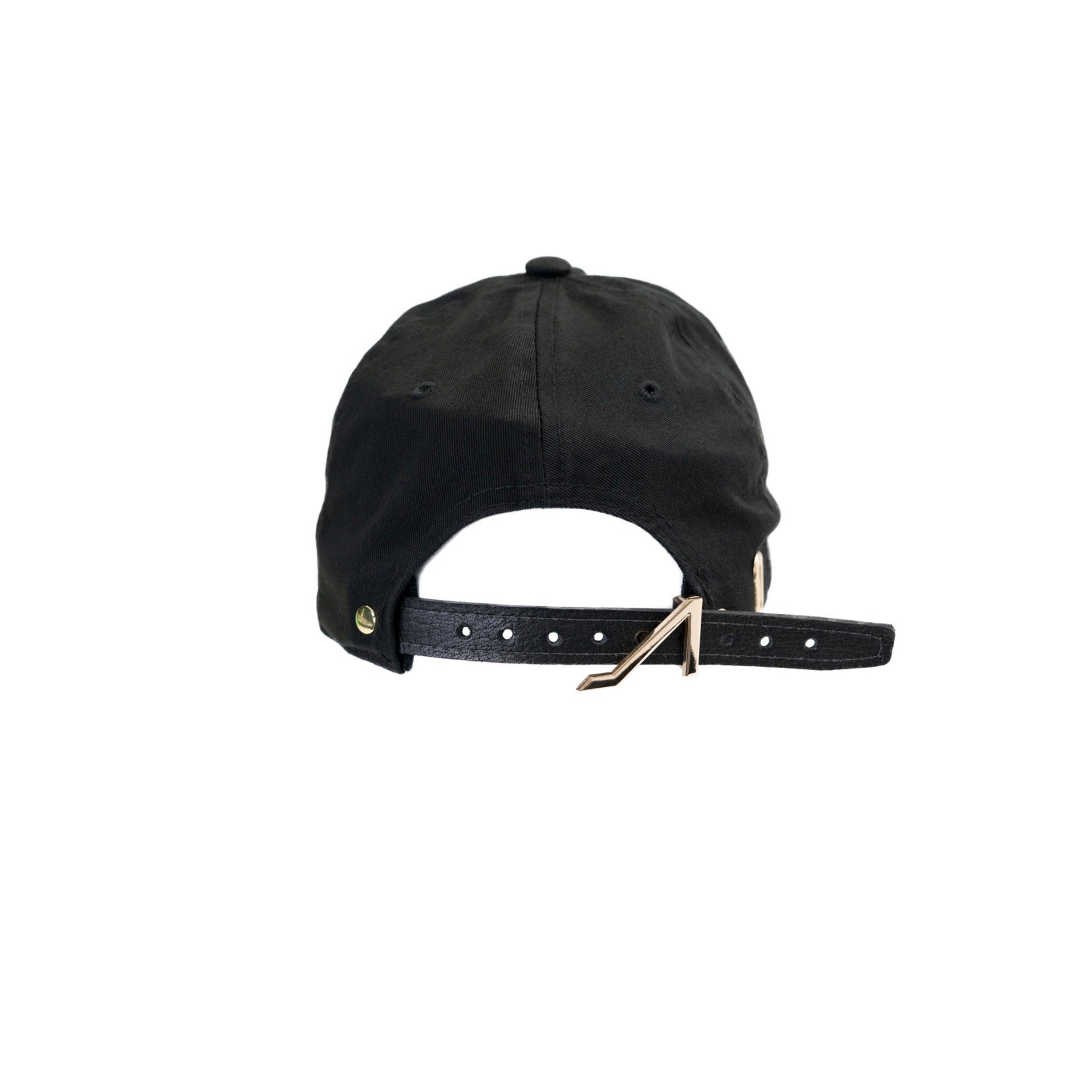 Black cotton hat with black lizard leather logo