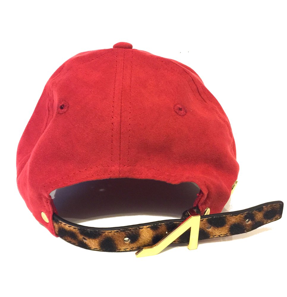 Red Ultra Suede with Cheetah Logo (Pony Hair)