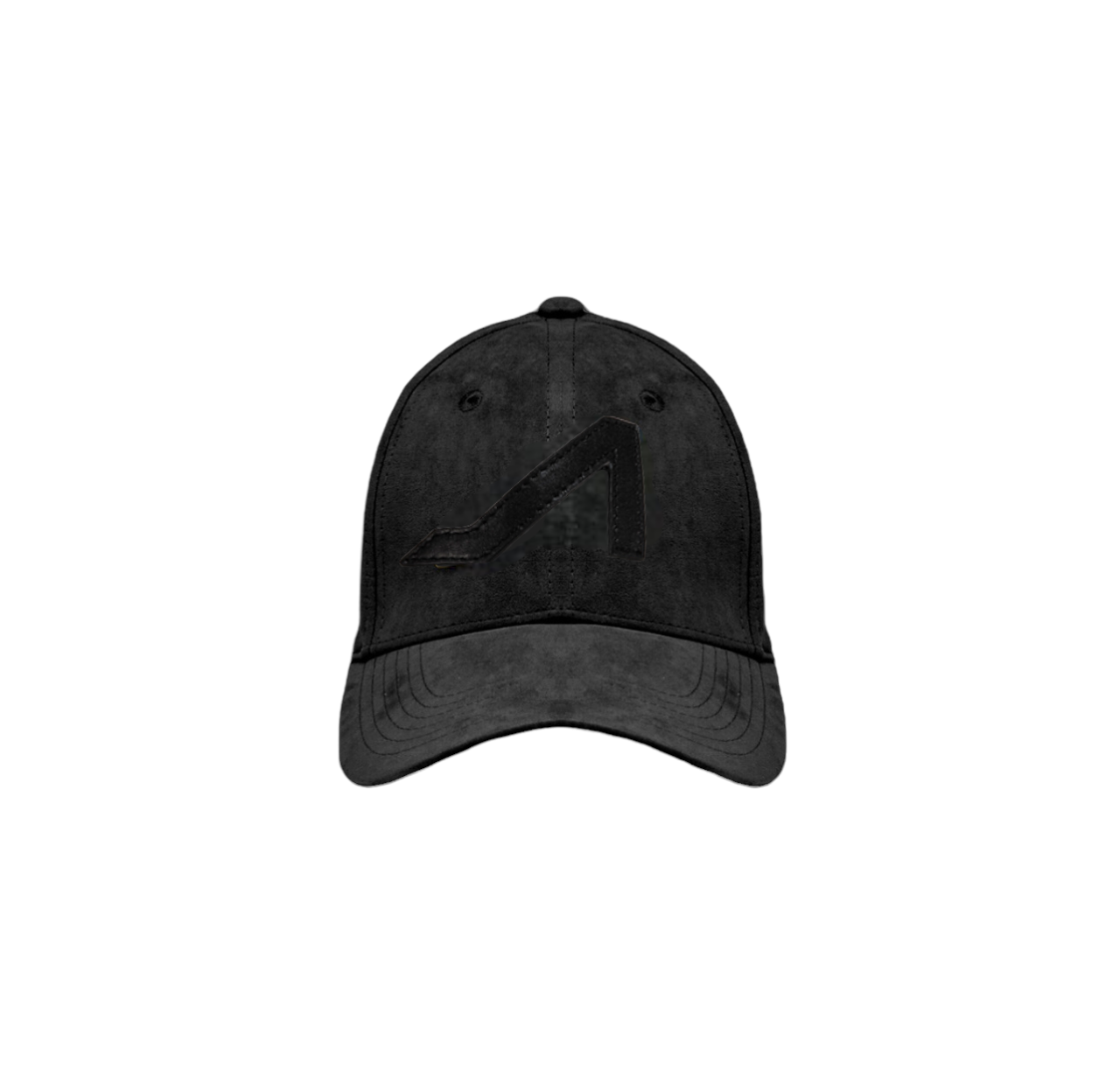 Black ultra suede hat with black logo